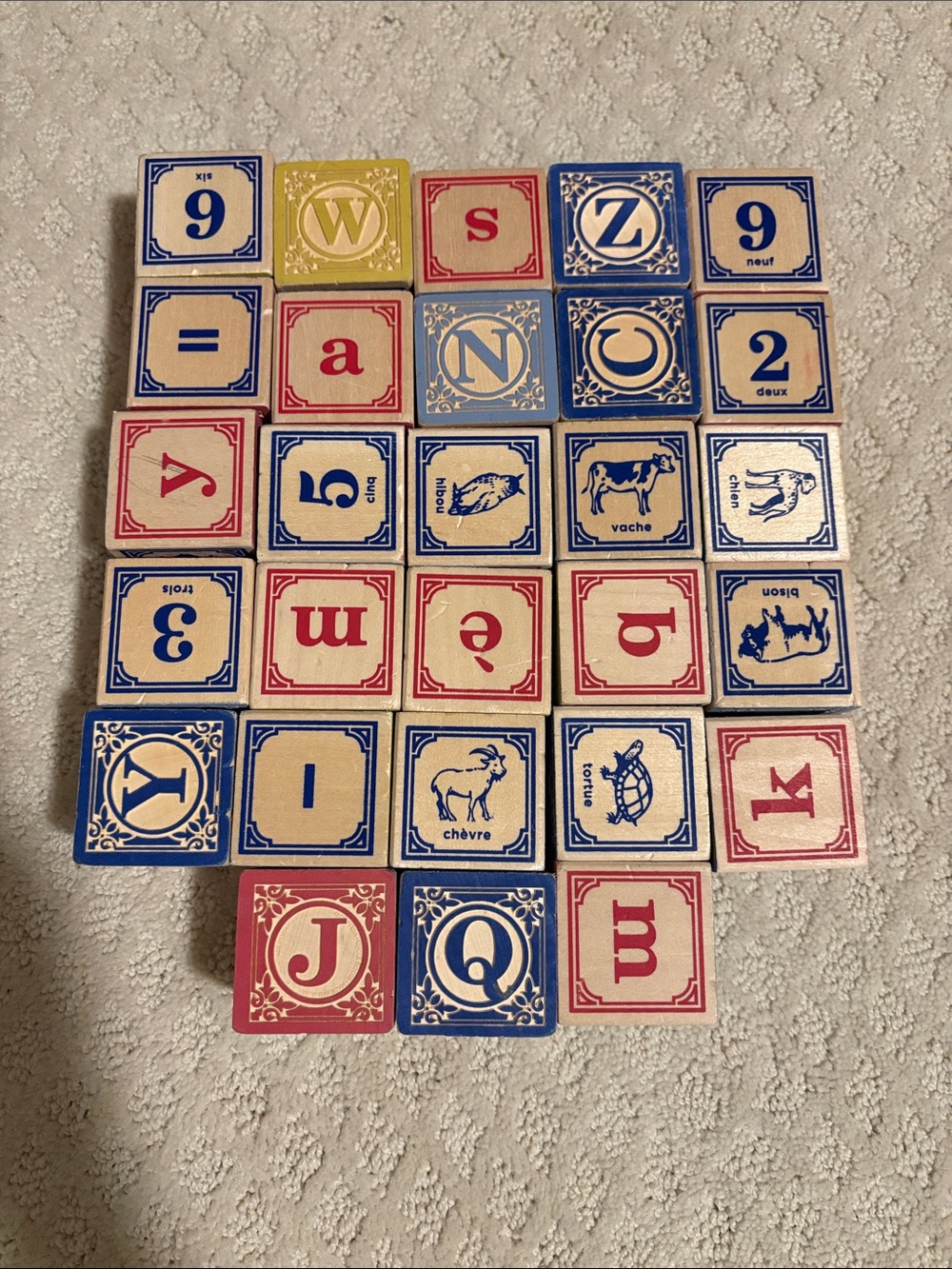 Vintage Wooden Alphabet and Number Blocks - Multicolor